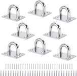 DasMarine 8 Pcs M8 Stainless Steel Pad Eye Plate, Staple Ring Hook Loop,U-Shaped Sail Shade Hardware,Wall Ceiling Hammock Hooks Hanger for Swing Suspension with 32 Pcs Screws,1.97" X 1.57"