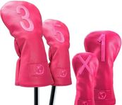 GLOBE IN ONE Premium Golf Club Head Covers | Set of 4 | Pink Leather | Fits Drivers | Fairways | Hybrids 1, 3, 5 and X