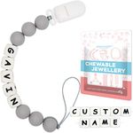 Pacifier Clip Personalized Name for Baby Boys and Girls, Silicone Teething Beads Cute Baby (LightGrey)