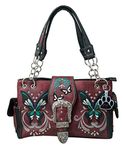 HW Collection Vibrant Butterfly Western Purse for Women Rhinestone Buckle Concealed Carry Shoulder Handbag, Red, Large
