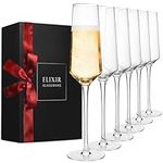 ELIXIR GLASSWARE Champagne Flutes - 6 oz - Set of 6 Classic Champagne Glasses - Elegant Crystal Wine Glasses Drinking Set - Wedding Champagne Flute Glasses - Prosecco Wine Flute, Cocktail Glasses