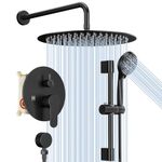 JOMEOO 12 Inch Matte Black Shower System, Wall Mounted High Pressure Shower Head with Rainfull 8-Spray Handheld Sprayer, Bathroom Black Shower Faucet Set with Slide Bar Rough in Valve Body and Trim