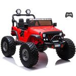 Kids Republic 2-Seater Lifted Monster Jeep Ride-On Truck Motorized Electric Car for Kids with Leather Seats, Seatbelts, Remote Control and MP3 Player - Battery Powered Ride-On Vehicle (24V, Red)