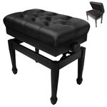 Bailanoom Adjustable Piano Bench with Storage Imports Genuine Leather Wooden Piano Stool with Padded Cushion