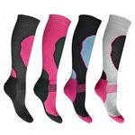 4 Pairs High Performance Girls Ski Socks Long Hose Thermal Socks, Assorted, 12 - 3