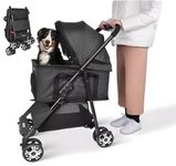PawLites Pet Pram Stroller for Cats and Small Dogs Walks Folding Travel Carrier with Wheels, Black