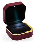 Leather Luxury Ring Box with LED Light & Velvet Interior - Jewellery Ring Box for Gift, Proposal, Engagement, Wedding & Anniversary (Red)