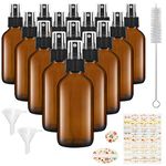 SHOWFULL Spray Bottles 120ml, Glass Spray Bottles, 4 OZ Amber Spray Bottles set of 15, Small Fine Mist Spray Bottle with 2pcs Funnels and 54pcs Labels for Essential Oil or Liquid Ingredients