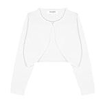 Bolerose Girls Long Sleeve Cardigan Childrens Kids Bolero Shrug (White, 5-6 Years)