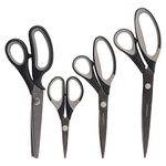 BambooMN Titanium Softgrip Scissors Set - Sewing, Arts, Crafts, Office - 1 Set of 4 - Black w/Dark Grey Inlays