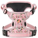 HEELE Dog Harness, No Pull Dog Harness Medium, Release on Neck, Front Back Clips Dog Vest Harness Reflective Adjustable Padded, Easy Control Handle for Outdoor Walking Training, Floral-Pink, M