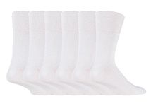 IOMI Footnurse - Mens 6 Pairs Cotton Non Elastic Diabetic Socks With Honeycomb Top (6-11, White)