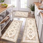 HEBE Boho Kitchen Rug Sets 3 Piece, Farmhouse Kitchen Rugs and Mats Set, Non Slip Kitchen Mats for Floor, Vintage Washable Kitchen Floor Mat Carpet for Hallway Laundry Room