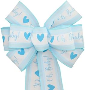 Oh Baby Blue Boy Shower Wreath Bow - Handcrafted by Package Perfect Bow (10 inch)