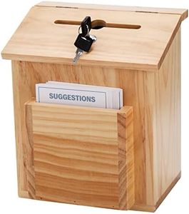 ZENFUN Wooden Suggestion Box with 50 Free Suggestion Cards, Natural Pinewood Ballot Comment Box Donation Box with Locking Hinged Lid for Countertop or Wall Mounted, 8.7'' x 5.8" x 9.8"