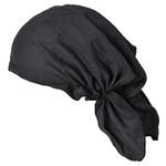 CHARM Mens Cotton Bandana Cap - Chef Hat Head Scarf Summer Hats Chapeau Pirate Headwear Toque Headwrap Cover Black