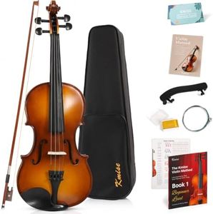 Kmise Violin 4/4 Full Size Starter Kit for Students Beginners Adults, Quality Ebony Acoustic Fiddle Set with Hard Case, Bow, Rosin, Extra Strings, Shoulder Rest, Guide & Chart