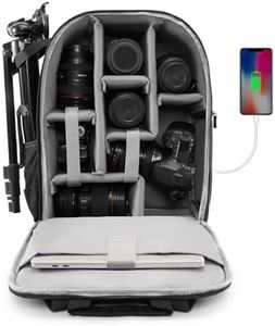 CADeN Camera Backpack Bag for DSLR/SLR Mirrorless Camera Waterproof with 15.6 inch Laptop Compartment, USB Charging Port, Tripod Holder, Rain Cover, Camera Case Compatible for Sony Canon Nikon Black L