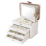 KAMIER Jewellery Organizer Box, 4-Layer Jewellery Box for Women with Lock and Mirror, Jewelry Storage Box for Earrings, Bracelets, Rings, and Necklaces, White