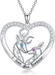 Rabbit Sloth Owl Unicorn Deer Bunny Necklace 925 Sterling Silver Animal Heart Pendant Necklace for Women Girls Friends, Metal, Cubic Zirconia