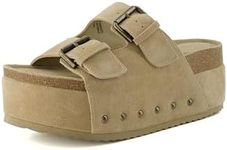 CUSHIONAIRE Women's Guru Genuine Leather footbed platform sandal with +Comfort, Wide Widths Available, Suede Khaki 9