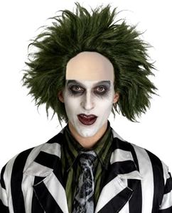 Borbilyn Green Wig with Bald Cap Clown Short Curly Afro Wig Green Ombre Wavy Wig Party Cosplay Costume Wigs Halloween Men Women (Short Dark Green Wig)