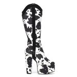 LAMODA Women's Cowgirl Knee High Platform Boots, Black and White Cowprint Boots, Ladies Western Cow Print Knee Length Boots with High Heel and Zip UK6