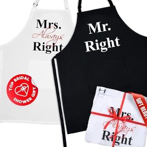 Prazoli His and Her Aprons - Mr Right Mrs Always Right Couples Engagement Gift, Cute Bridal Shower Gift Anniversary Wedding Registry Items & Decoration, Housewarming Gifts For New Home Newlywed Gift