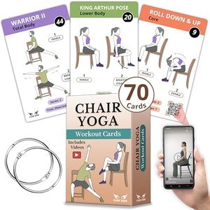Chair Yoga for Seniors Over 60 – 70 Exercise Cards with Videos & Workout Plan – Includes 5-Week Challenge, Ebook, Chart & 2 Rings for Easy Organization – Weight Loss Guide for Women & Men