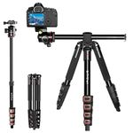 70" Horizontal Overhead Travel Tripod with Ball Head and Phone Clamp Compatible with Cameras Projector and iPhone 15 Pro Max with Rotatable Center Column 5-Section Aluminum Alloy Tripod Max.Load 10kg