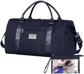 SUPROMOMI Large Travel Duffel Bag, Sports Tote Bag, Gym Yoga Bag, Airplane Carry-on Bag With Extra Shoe Bag and Small Clear Makeup Bag, Overnight Crossbody Bag for Men and Women Navyblue