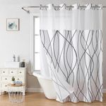 YOSTEV No Hook Grey White Striped Shower Curtain with Snap-in Fabric Liner Set for Bathroom, Hotel Style Double Layers with See Through Mesh Top Window, Geometric Shower Curtain Home Décor, 71x74 Inch