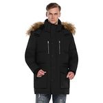 Extreme Pop Mens Premium Down Parka Jacket Faux Fur Zip-Up Hooded Windbreaker (L, Black)