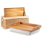 ROSSIE HOME Acacia Bed Tray Lap Desk - Set of Two - with Hyacinth Storage Basket - Natural - Fits up to 15.6 Inch Laptops - Style No. 70106