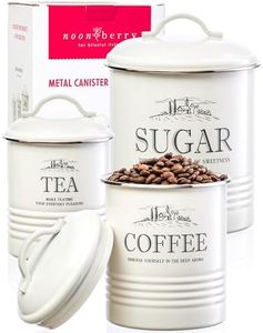 noonberry Kitchen Canisters for Countertop - Set of 3 - Airtight Coffee Tea Sugar Container Set - Country Rustic Farmhouse Canisters Sets for the Kitchen