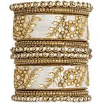 Aheli Traditional Wedding Designer Silk Thread Faux Stone Studded Bridal Bangle Set Chuda Indian Ethnic Bollywood Fashion Jewelry Gift for Women White