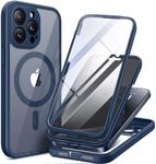 TIESZEN Magnetic for iPhone 15 Pro Max Case, [Dustproof Design] Compatible with MagSafe, Built-in 9H Tempered Glass Screen Protector + Privacy Screen Protector & Upgraded Camera Protection, Dark Blue