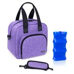 Luxja Breastmilk Cooler Bag with an Ice Pack (Hold 6 Breastmilk Bottles, 5-9 Ounces), Leakproof Cooler Bag for Breast Milk and Bottle Set, Purple