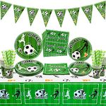 Soccer Party Supplies, Includes Soccer Banner, Paper Plates, Napkins, Cup, Tablecloth for Boys Sports Theme Birthday Decorations, Serves 20 Guests