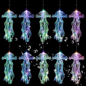 AWATIN Jellyfish Decor, 10 Pcs Jellyfish Lanterns - Hanging Jelly Fish Decoration for Mermaid Theme Party & Under The Sea Party Decorations, Birthday Gift Supplies for Women Girls Baby (5 Colors)