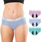 Bambody Absorbent Hipster: Sporty Period Panties | Protective Active Wear Underwear, 3 Pack: Pink - Blue - Green, 6