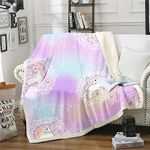 Rainbow Unicorn Fleece Blanket Baby Size for Girls Women, Pink Girly Glitter Plush Bed Blanket Sparkle Galaxy Twinkle Throw Blanket, Boho Rainbow Mandala Flower Flannel Blanket Ombre Room Decor