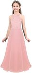 iiniim Kids Girls Cutout Back Chiffon Flower Dress Junior Wedding Bridesmaid Pageant Formal Party Dress Maxi Ball Gown Pink 12