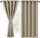 DWCN Light Beige Blackout Curtains with Tiebacks for Bedroom Thermal Insulated Solid Eyelet Curtains for Living Room,2 Panels,66" Wide x 72" Drop