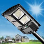 Baiston Solar Street Lights Outdoor: Dusk to Dawn Solar Parking Lot Lights with 3 Modes Motion Sensor Remote Control, 6500K 160 Leds Commercial Solar Lights for Outside, Backyard, Garage, Barn, Garden