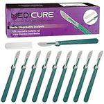 Medicure Disposable Scalpels Multiple Sizes Sharp Stainless Steel Blades | Pack of 10 | Sterile Individual Pouches | for Dermaplaining, Podiatry, Crafts & More (22)