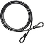 Belle Vous Bike Security Cable Lock - 4.5m/15ft Long and 10mm Thick Heavy Duty Black Cable - Flexible Vinyl Coated Steel Cable with Double Loop Ends for Bicycle Security