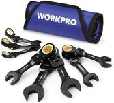 WORKPRO 8-Piece Stubby Anti-slip Ratcheting Combination Wrench Set, Metric 8-17 mm, 72-Teeth, CRV, Black Electrophoretic Coating, Flex-Head Wrench Set with Rolling Pouch