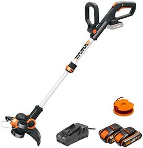 WORX 18V（20V MAX）Cordless Grass Trimmer & Edger WG163E.3, PowerShare, 2-in-1, 30cm cutting diameter, Head tilts 90°, Adjustable handle & shaft, Command feed, 2x2Ah Batteries & 1 Fast Charger Included