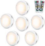 Bawoo Under Cabinet Lights, Wireless LED Puck Lights Remote Control, 4000K Natural White Brightness Dimmable Battery Powered Touch Closet Cupboard Kitchen Wardrobe Lights, 6 Pack (White)